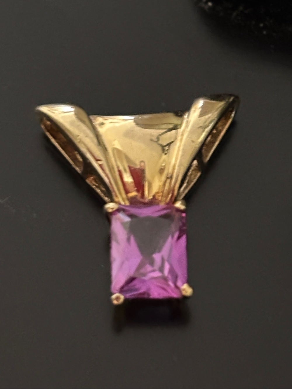 Vintage Sterling - Gold Overlay Slide Pendant with Deep Purple Faceted Amethyst